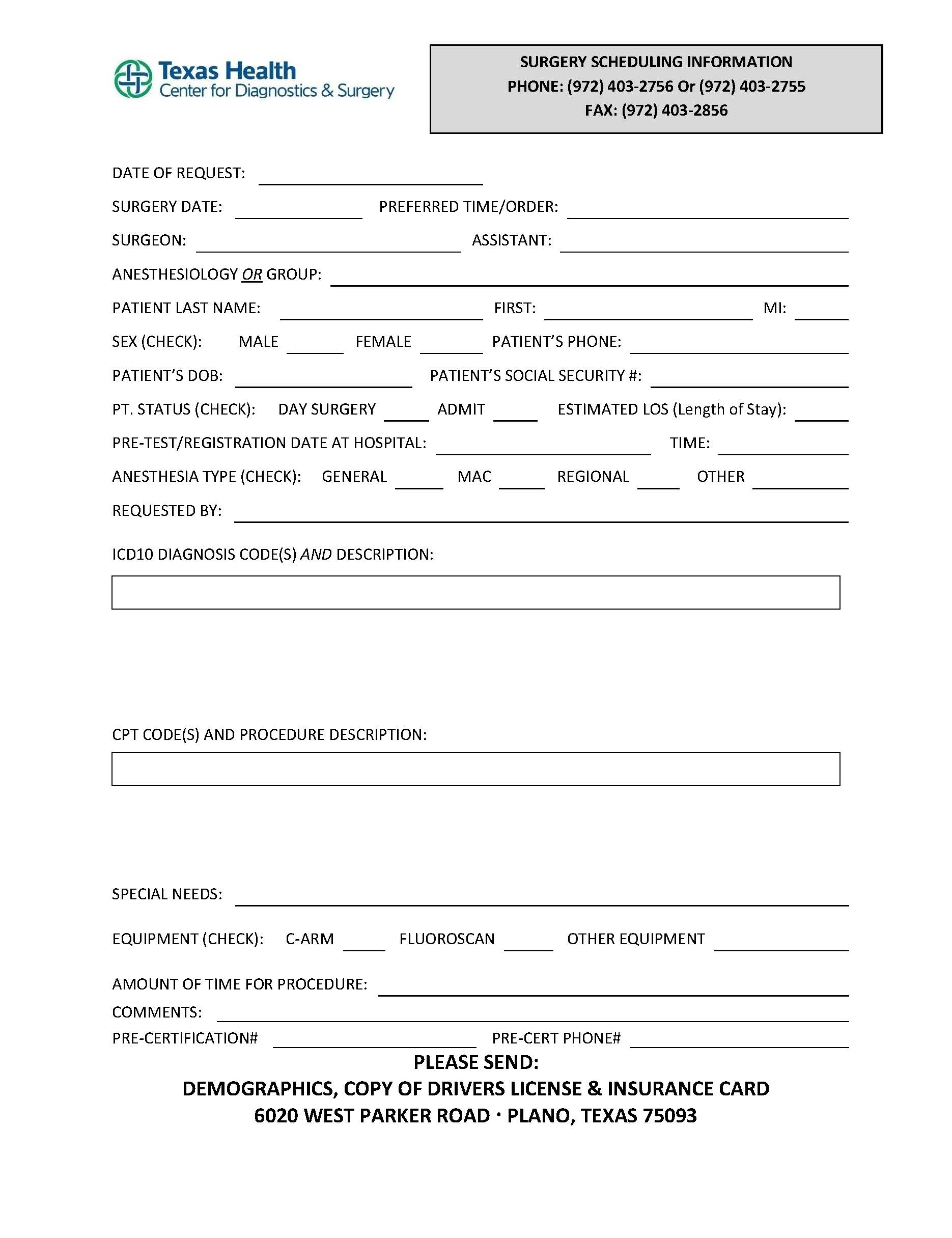 Surgery Scheduling Form
