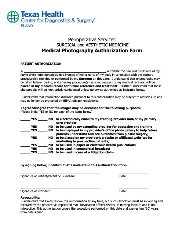 Perioperative Services  SURGICAL and AESTHETIC MEDICINE Medical Photography Authorization Form