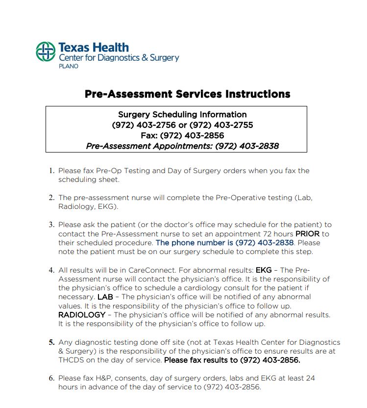 Pre-Assessment Services Instructions